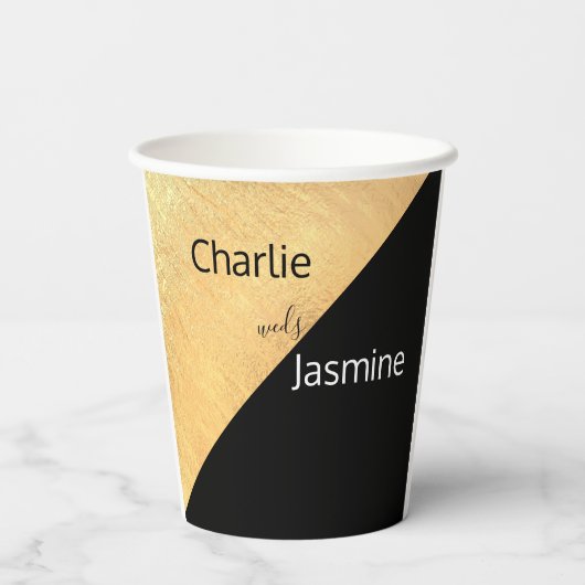Eleganter moderner Black & Gold Foil Wedding Paper Pappbecher (Rückseite)