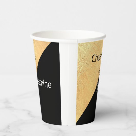 Eleganter moderner Black & Gold Foil Wedding Paper Pappbecher (Rechts)