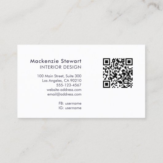 Eleganter moderner Black-Gold-Script-Monogram QR-C Visitenkarte (Rückseite)