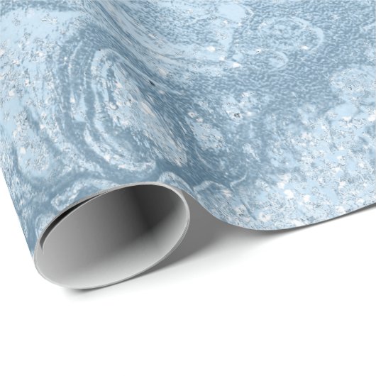 Eleganter, moderner, blauer Glitzer-Marmor Geschenkpapier (Rolleneckpunkt)