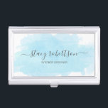 Eleganter moderner, blauer Innenarchitekt Visitenkarten Dose<br><div class="desc">Modernes Design mit einer blauen Aquarelltextur und elegantem Kalligraphie-Schriftart.</div>