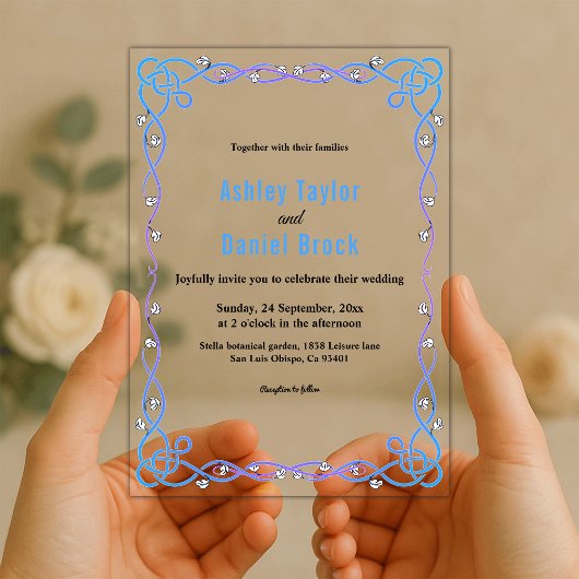 Eleganter, moderner blauer Rahmen Hochzeit Acryleinladungen