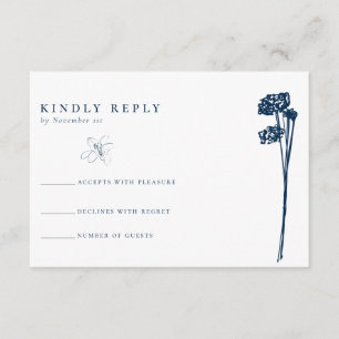 Eleganter moderner Blue Floral Sketch Wedding RSVP Begleitkarte