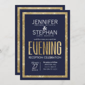 Eleganter moderner Blue-Gold-Sequin-Empfang Einladung (Vorne/Hinten)