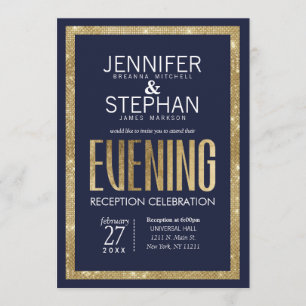 Eleganter moderner Blue-Gold-Sequin-Empfang Einladung