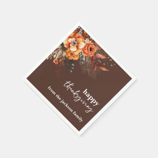Eleganter moderner blühender Erntedank braun Serviette (Ecke)