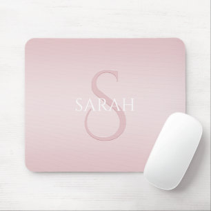 Eleganter moderner Blush-Pink-Ombre-Name & Monogra Mousepad