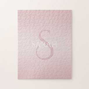 Eleganter moderner Blush-Pink-Ombre-Name & Monogra Puzzle