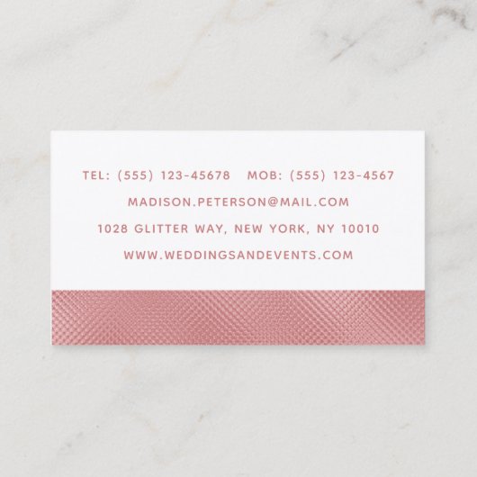 Eleganter moderner Blush Shimmer Girly Chic Stilvo Visitenkarte (Rückseite)