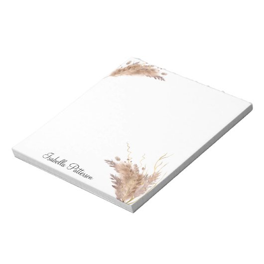 Eleganter moderner Boho Pampas Grass Foliage Glitz Notizblock (Rotiert)