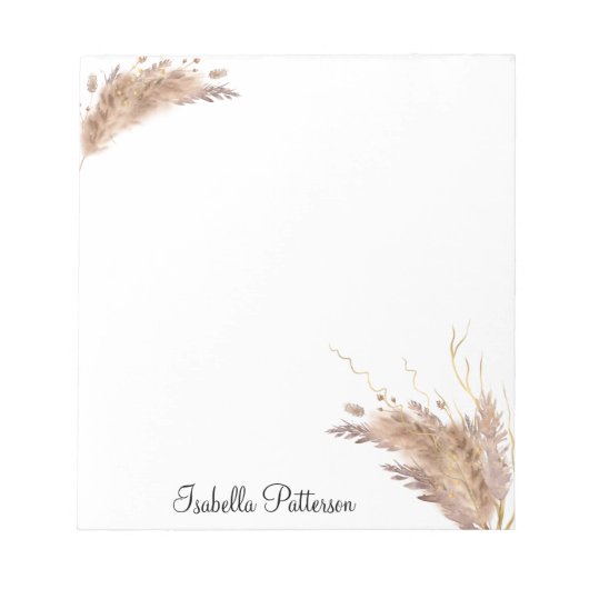 Eleganter moderner Boho Pampas Grass Foliage Glitz Notizblock (Vorderseite)