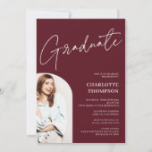 Eleganter, moderner Bordeaux-Foto-Abschluss Einladung (Vorderseite)