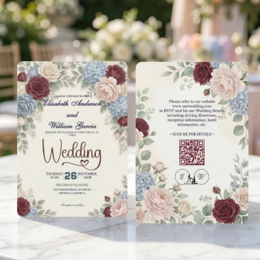 Eleganter moderner botanischer All-in-One-QR-Code Einladung