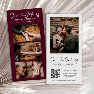 Eleganter, moderner Burgund-Foto-Stand QR-Code Save The Date