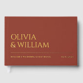 Eleganter moderner Burnt Umber Typografy Wedding F Gästebuch (Vorderseite)