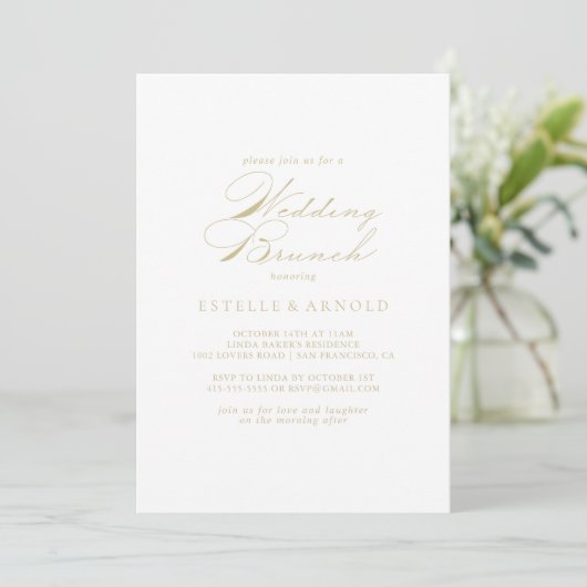 Eleganter moderner Calligrafy Gold Wedding Brunch Einladung (Stehend Vorderseite)