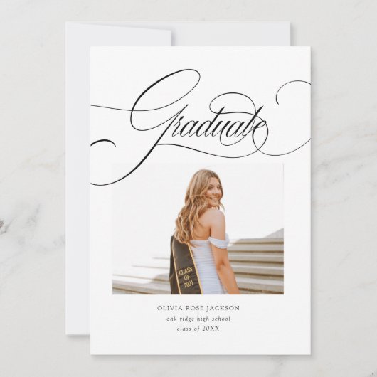 Eleganter moderner Calligraphy Script Foto Abschlu Ankündigung (Vorderseite)