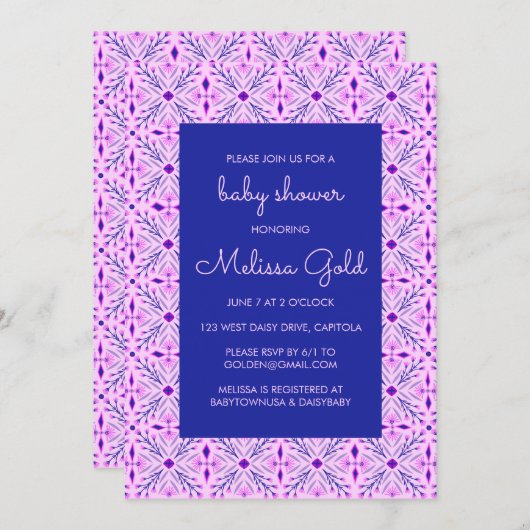 Eleganter moderner Chic Boho Tile CUSTOM BABY SHOW Einladung (Vorne/Hinten)