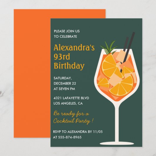 Eleganter moderner Cocktail - Einladung zum 93. Ge (Vorne/Hinten)