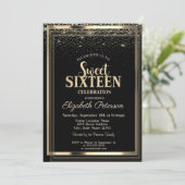 Eleganter moderner Confetti Gold Frame Sweet 16 Einladung (Stehend Vorderseite)