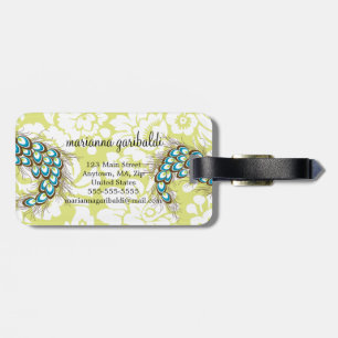 Eleganter moderner Damast-Pfau personalisiert Gepäckanhänger