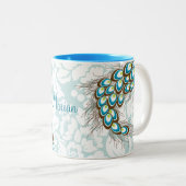 Eleganter moderner Damast-Pfau personalisiert Zweifarbige Tasse (VorderseiteRechts)