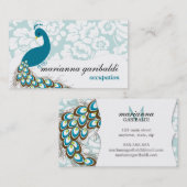 Eleganter moderner Damast-Pfau Visitenkarte (Vorne/Hinten)