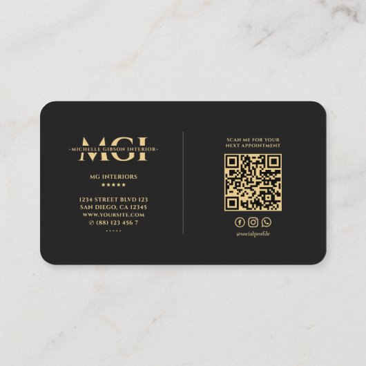 Eleganter moderner Designer Monogram Black Visitenkarte (Rückseite)