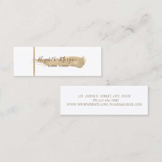 Eleganter moderner Einfach, Goldrand, Pinselstrich Mini Visitenkarte (Vorne/Hinten)