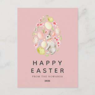 Eleganter moderner einfacher floraler Hase   Frohe Feiertagspostkarte