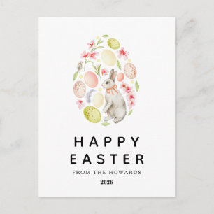 Eleganter moderner einfacher floraler Hase   Frohe Feiertagspostkarte