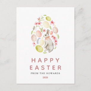 Eleganter moderner einfacher floraler Hase Frohe Feiertagspostkarte