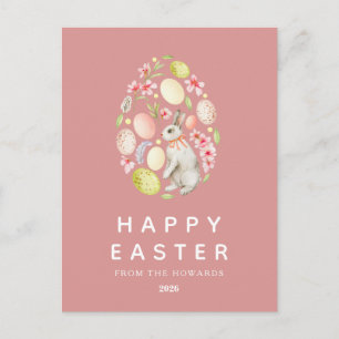 Eleganter moderner einfacher floraler Hase Frohe Feiertagspostkarte