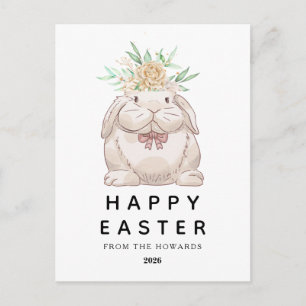 Eleganter moderner einfacher floraler Hase   Frohe Feiertagspostkarte