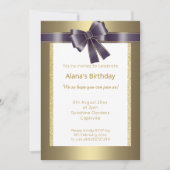 ELEGANTER MODERNER EINFACHER GLITZER GOLD LILA BOW EINLADUNG (Vorderseite)