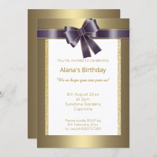 ELEGANTER MODERNER EINFACHER GLITZER GOLD LILA BOW EINLADUNG
