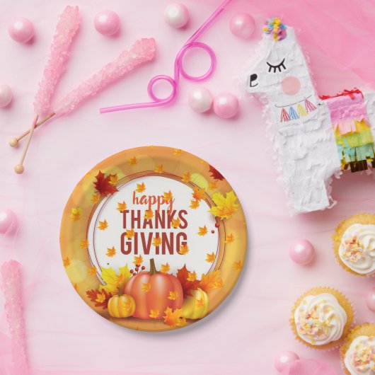 Eleganter Moderner Erntedank Beliebt Pappteller (Party)