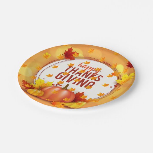 Eleganter Moderner Erntedank Beliebt Pappteller (Schrägansicht)