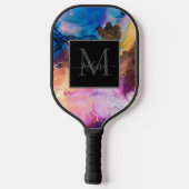 Eleganter moderner farbenfroher marmorierter Monog Pickleball Schläger (Rückseite)