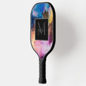 Eleganter moderner farbenfroher marmorierter Monog Pickleball Schläger (Links)