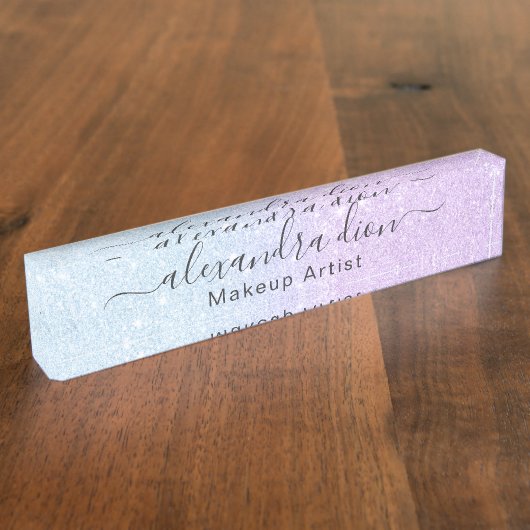 Eleganter, moderner, farbenfroher und lila Glitzer Namensplakette (Seite)