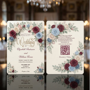 Eleganter moderner floraler QR-Code zur Hochzeit i Einladung