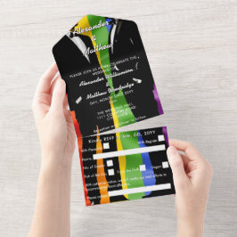 Eleganter, moderner Gay Men Wedding Rainbow All In One Einladung