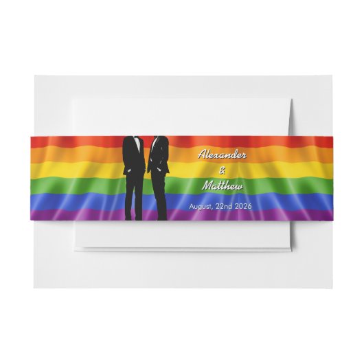 Eleganter, moderner Gay Men Wedding Rainbow Einladungsbanderole (Vorderseite Beispiel)