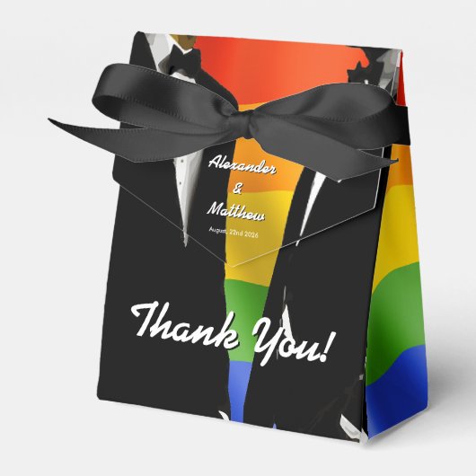Eleganter, moderner Gay Men Wedding Rainbow Geschenkschachtel (Vorderseite)