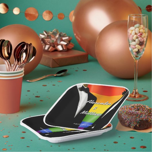 Eleganter, moderner Gay Men Wedding Rainbow Pappteller (Multi)