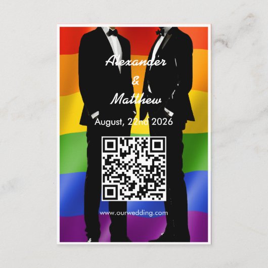 Eleganter moderner Gay Men Wedding Rainbow QR Code Begleitkarte (Rückseite)