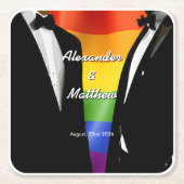 Eleganter, moderner Gay Men Wedding Rainbow Rechteckiger Pappuntersetzer (Vorderseite)