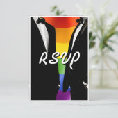 Eleganter, moderner Gay Men Wedding Rainbow RSVP Karte (Stehend Vorderseite)
