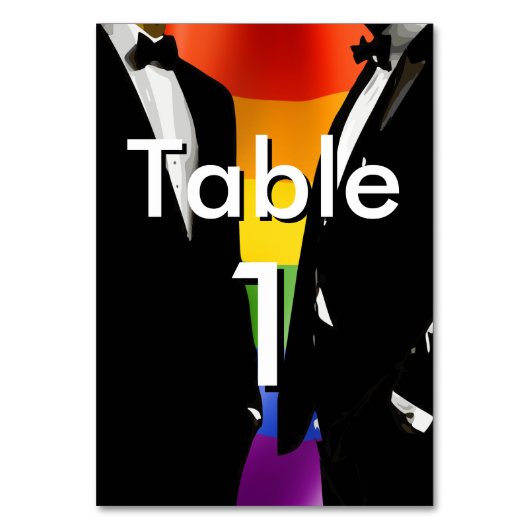 Eleganter, moderner Gay Men Wedding Rainbow Tischnummer (Vorderseite)